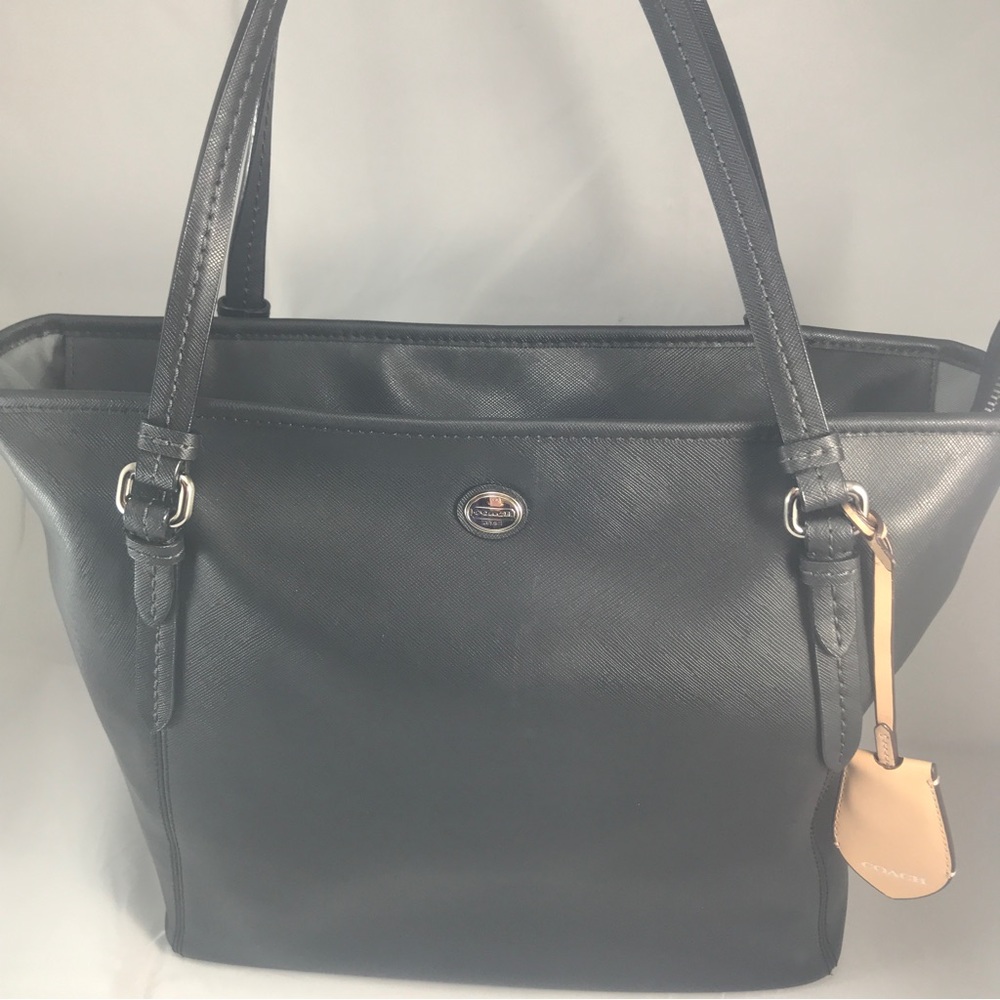Coach Black Peyton Leather zip Top Tote
